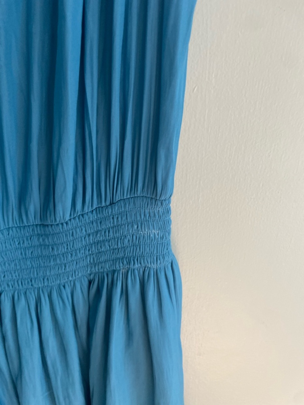 Evereve Teal Blue Ruffle Neck Pleated Dress Women’s XS Silk Like Feel‎ - Picture 5 of 8